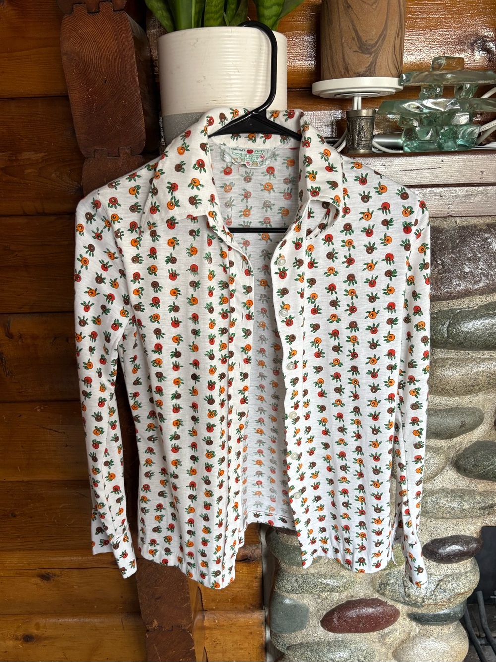 Vintage Raphael Knits White Floral Button-Up Shirt Made in Taiwan Medium Fall - Picture 2 of 8